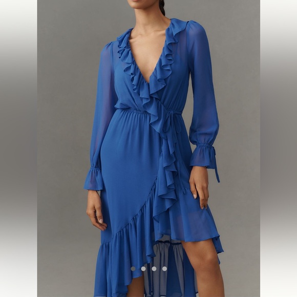 anthropologie blue ruffle dress Blue Butterfly Print 1950S Vintage Dress With Belt, Black / S